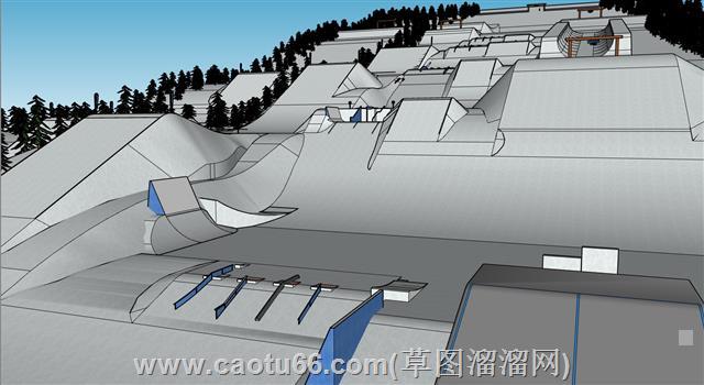 雪山滑雪场的su模型