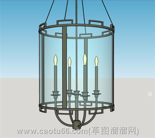 欧式玻璃蜡烛吊灯su模型