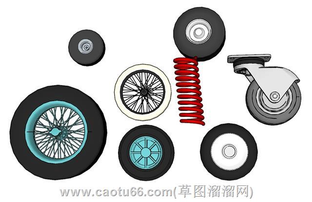 弹簧避震小轱辘车轮转向轮su模型