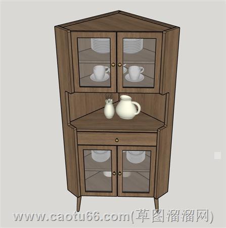 木质三角柜su模型