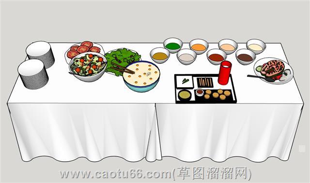 大餐食物美食餐桌su模型