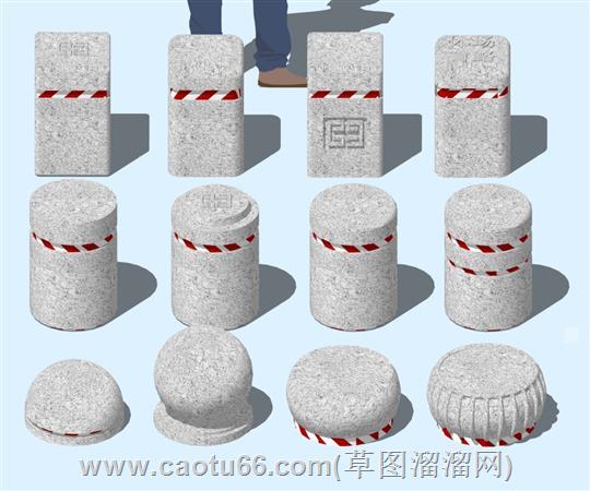 车档挡车石石墩方墩圆墩su模型