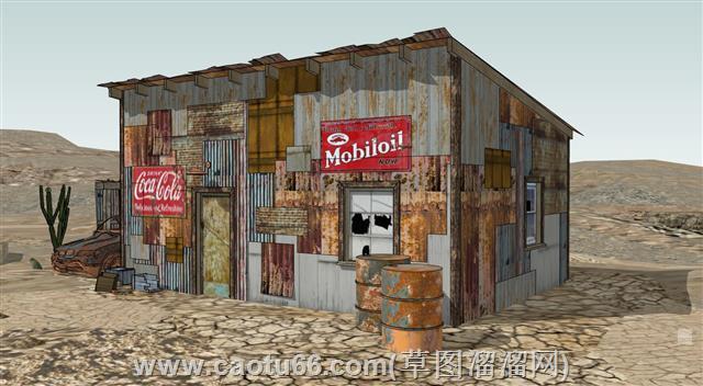 荒地沙漠小屋su模型