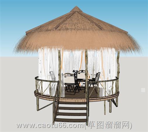 茅草亭子凉亭su模型