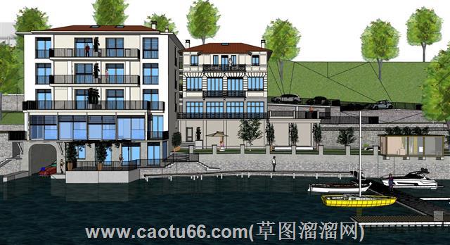 欧式海景房别墅码头su模型