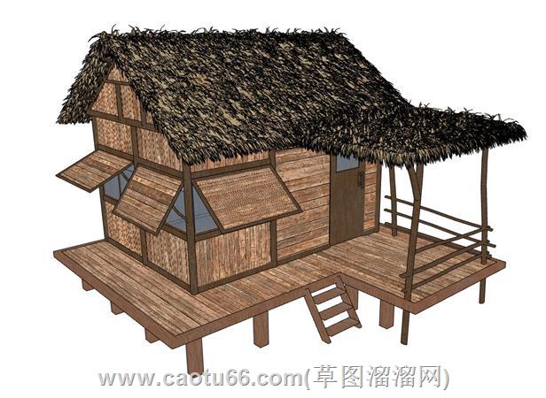 茅草屋木屋草房su模型