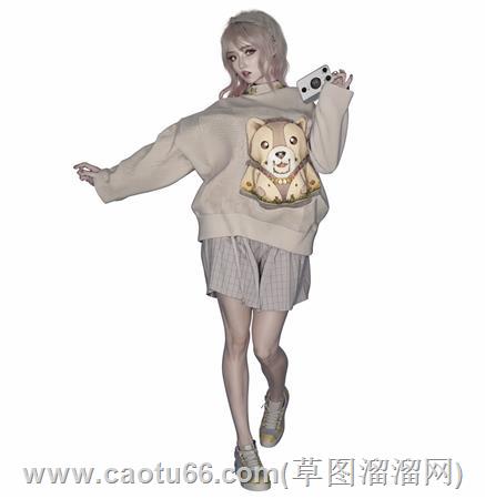 拿手机的少女人物su模型