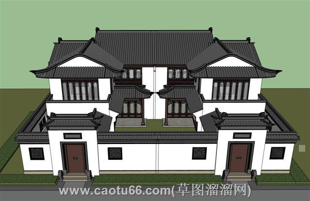 中式四合院住宅别墅su模型