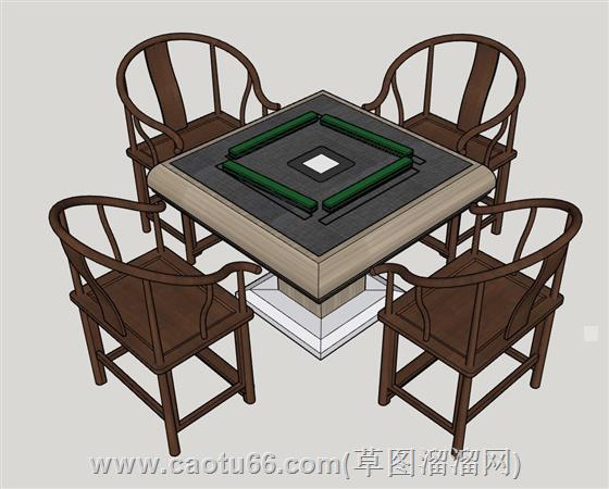 中式麻将桌扶手椅su模型