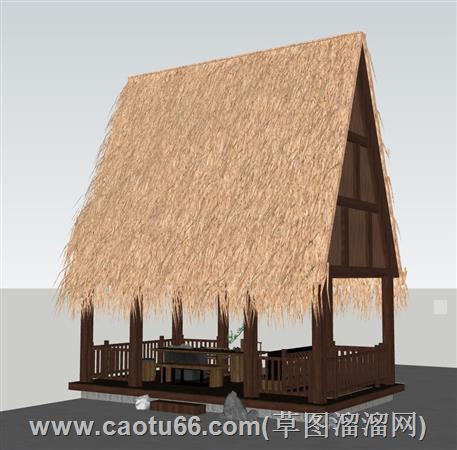 日式茅草亭子茶亭su模型