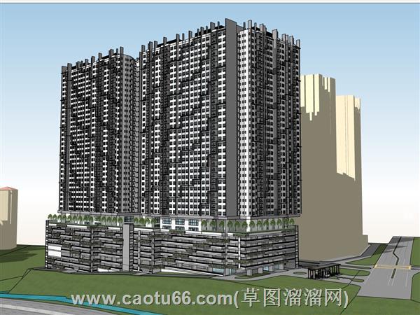 高档小区带游泳池su模型