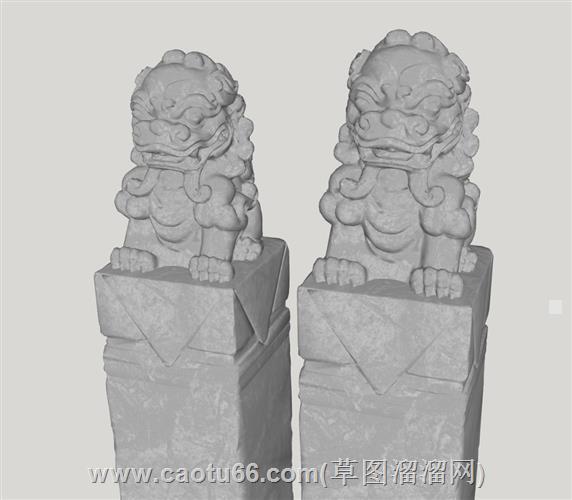 石狮子拴马柱石柱su模型