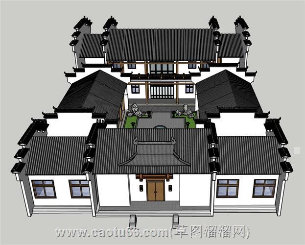 中式徽派四合院建筑su模型