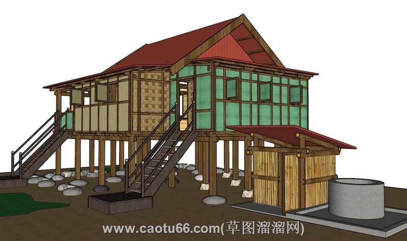 东南亚高脚屋竹制茅厕su模型