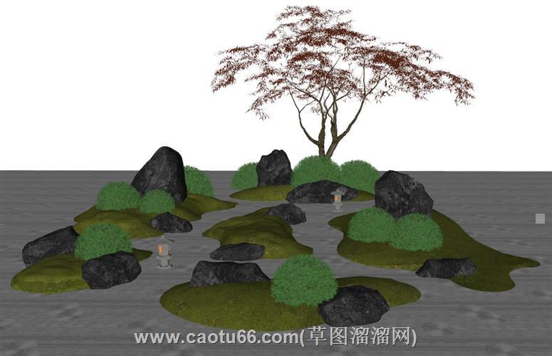 景观石黑山石景石su模型