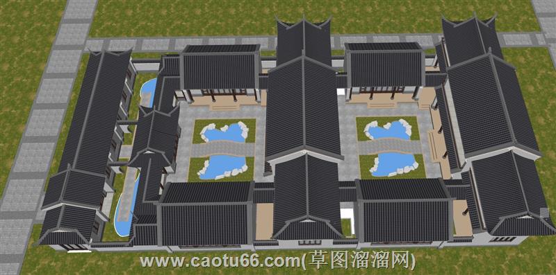 中式四合院住宅建筑su模型