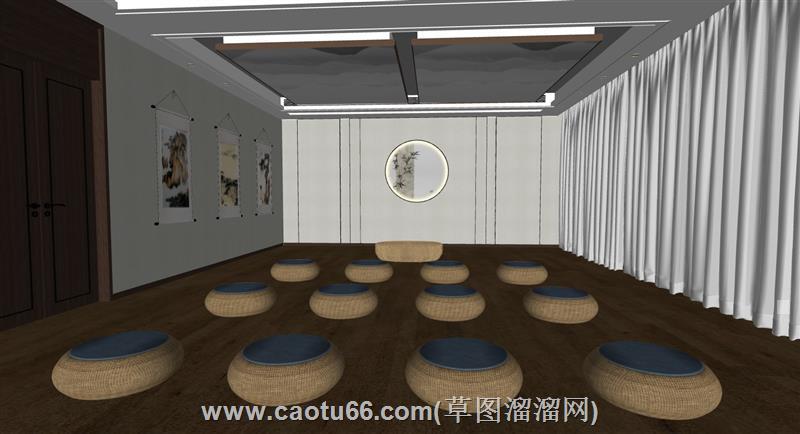 打坐瑜伽室冥想屋禅修su模型