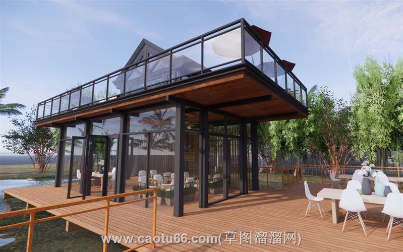钢结构阳光房餐厅玻璃房su模型