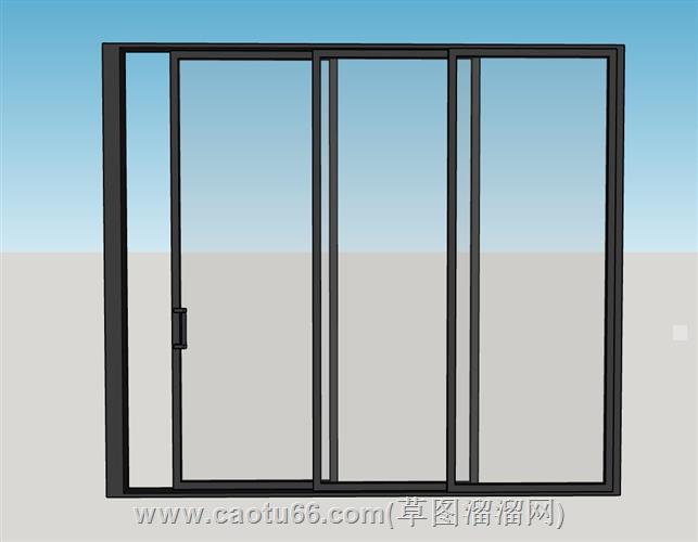 玻璃门推玻门阳台门su模型
