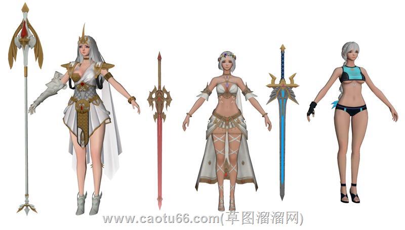 游戏三美女人物su模型