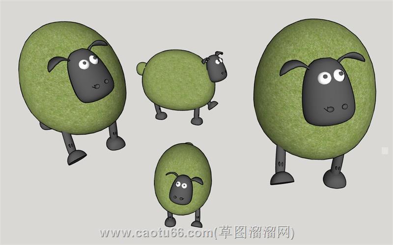 小绵羊绿雕su模型