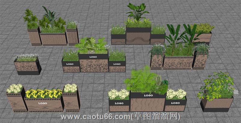木质花箱植物su模型