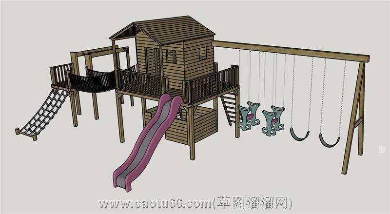 木质儿童游乐房屋滑梯su模型