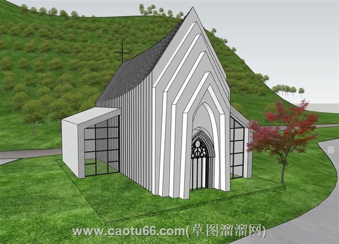 山地地势教堂su模型