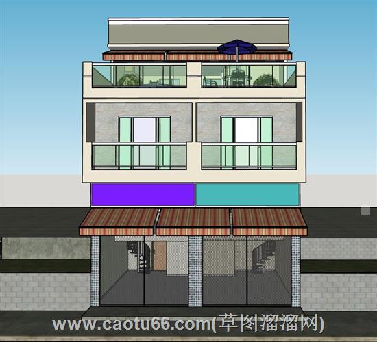 两层半沿街住宅su模型