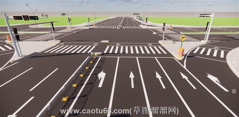 公路路段道路十字路口su模型