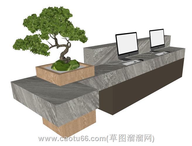 迎客松前台柜接待台su模型
