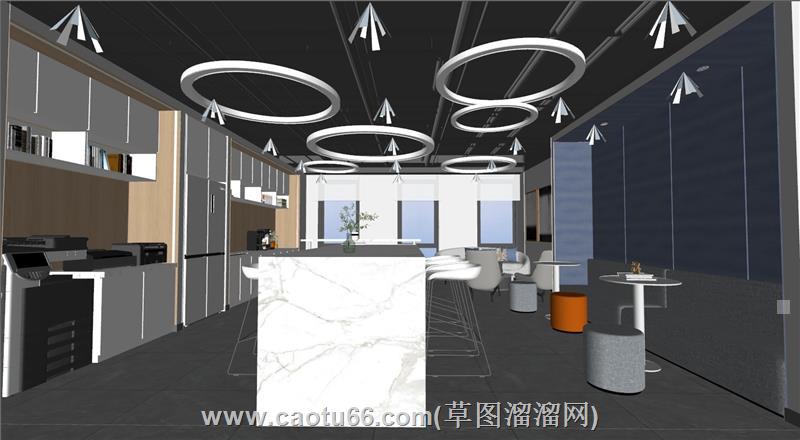 办公休闲区洽谈室su模型