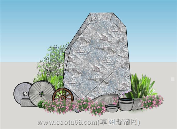 天然石风景石置石头su模型