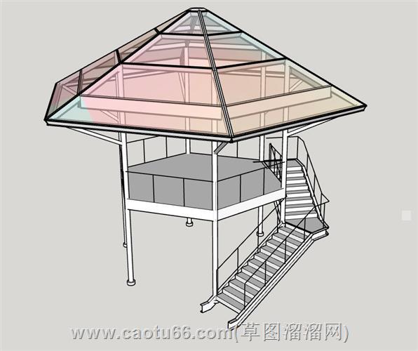 彩色玻璃亭子su模型