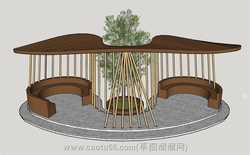 景观廊架亭子座椅su模型