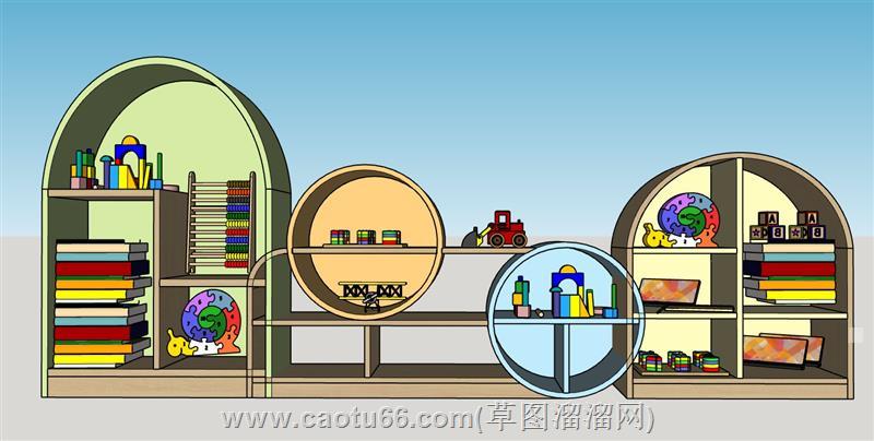 儿童玩具柜书柜su模型