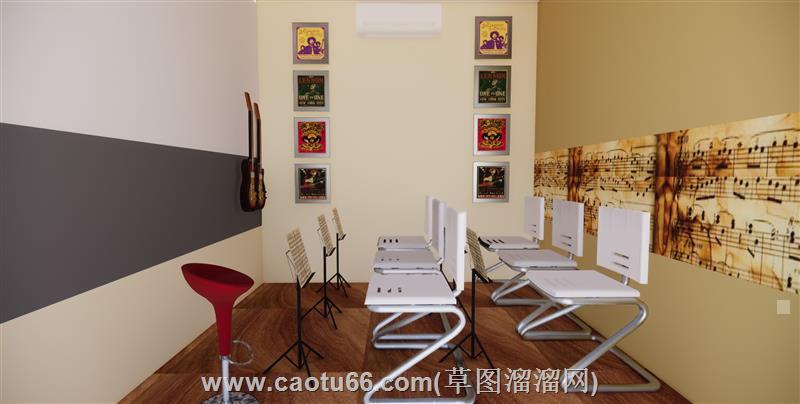 音乐室艺术室乐器su模型
