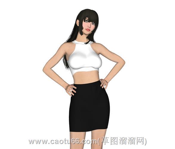 叉腰站姿女人su模型