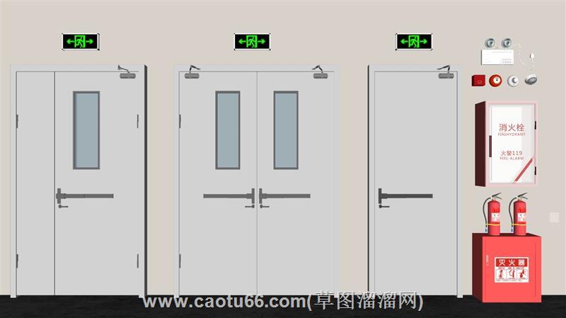 推杆锁消防门安全门su模型