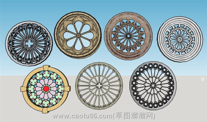 哥特式玫瑰窗户su模型