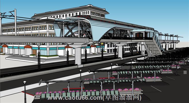 轻轨道路基建su模型