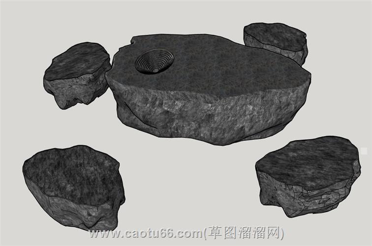 户外石桌石几su模型