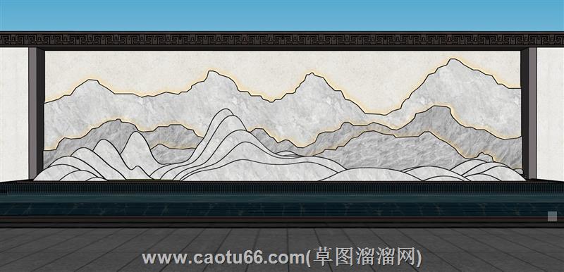 中式片石假山叠石景墙su模型