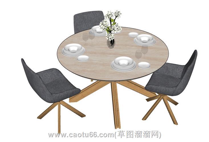 圆桌椅餐桌家具su模型