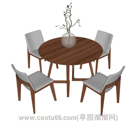 圆桌椅餐桌木桌su模型