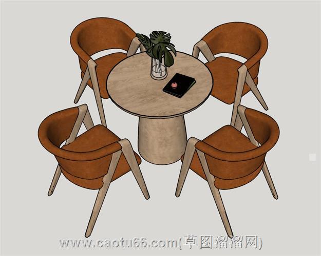 圆桌椅洽谈桌木桌椅su模型