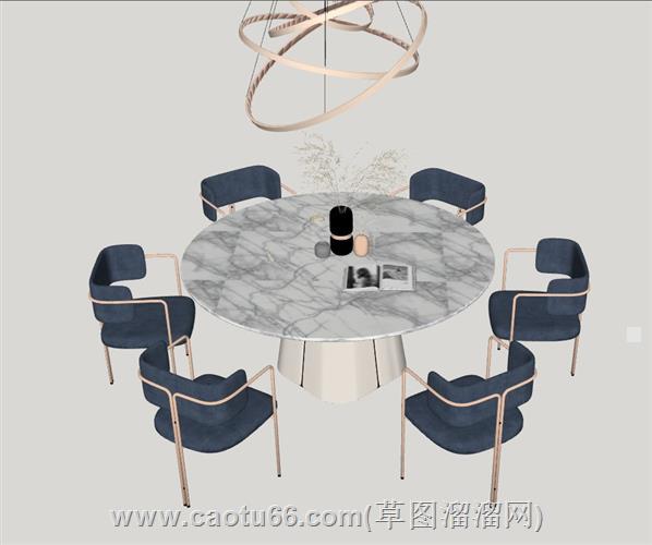 圆桌椅圆餐桌园餐桌su模型