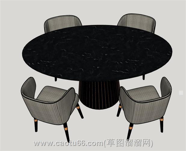 椭圆桌椅餐桌椅su模型