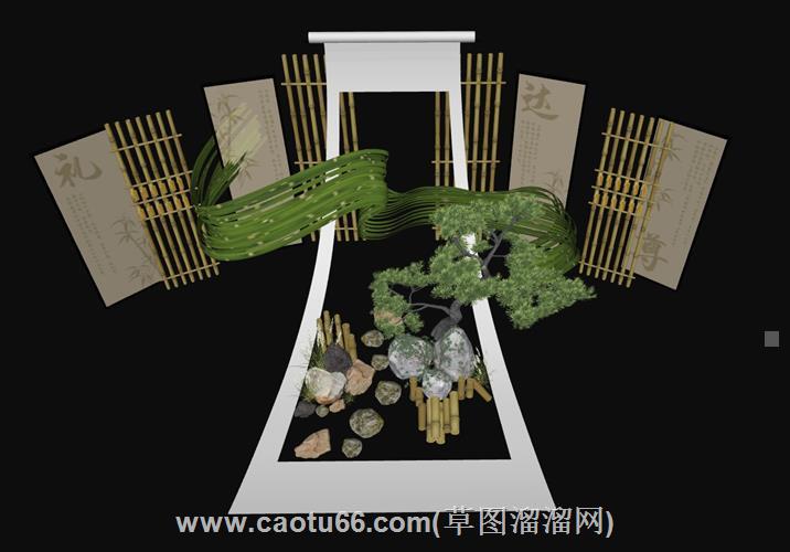 书画卷轴景观造景草图模型