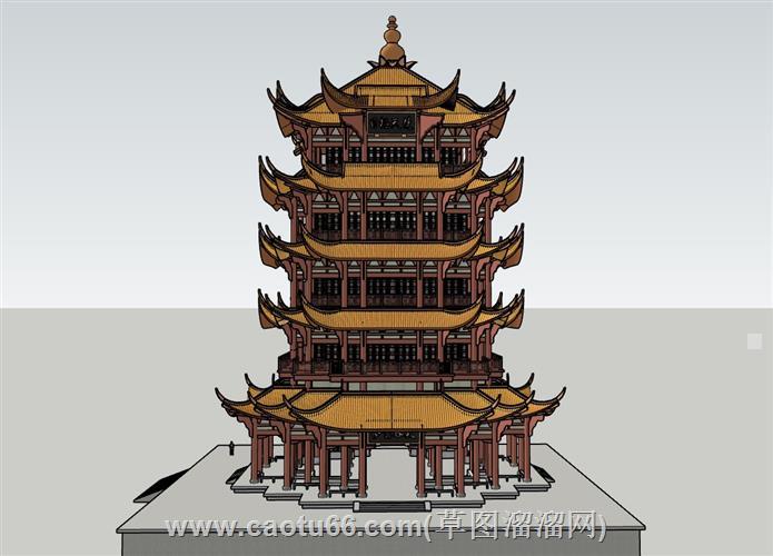 鹳雀楼黄鹤楼中式古建筑su模型